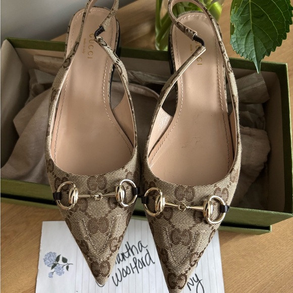 Gucci Beige Monogram Slingback Flats - Picture 5 of 6